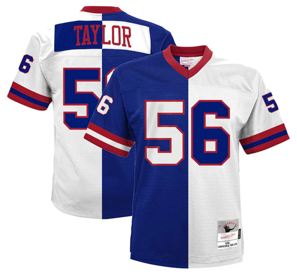 Men's New York Giants #56 Lawrence Taylor 1986 Blue/White Split Mitchell & Ness Vapor Untouchable Limited Stitched Jersey